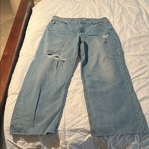 Blue Flare Wide Leg Jeans with Distressed Detail